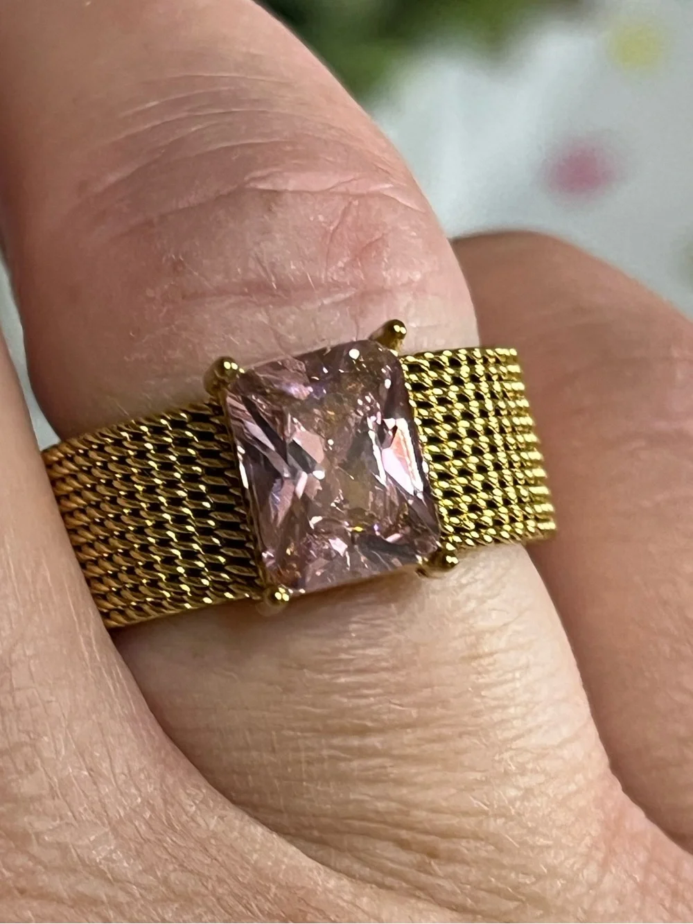 Pink Golden Mesh Ring
